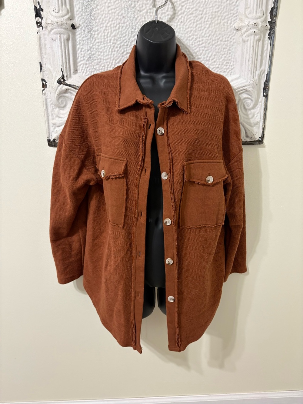Rust Button-Front Shacket - Picture 3 of 5